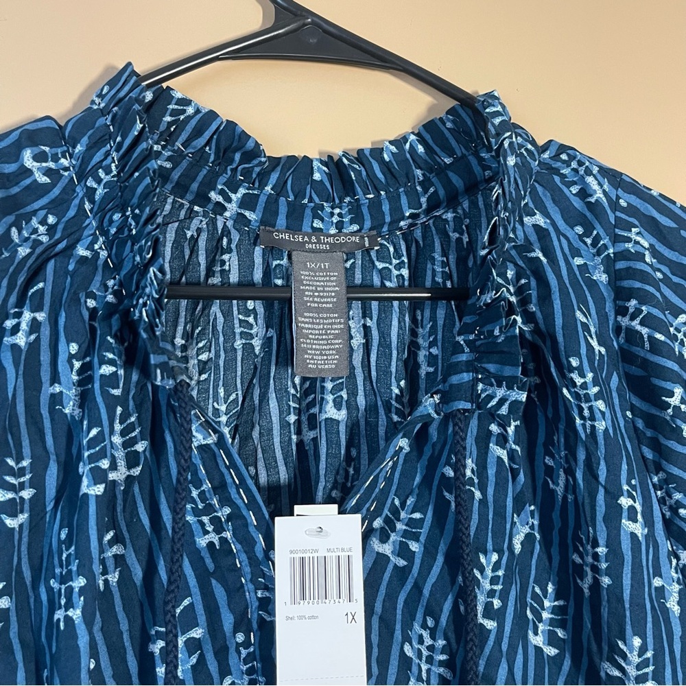 Chelsea & Theodore Blue and White Boho Dress size 1X New with tags - Picture 8 of 13